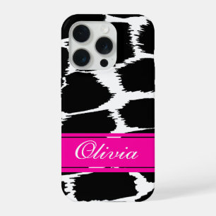 Animal print black, white & pink iPhone 15 pro case