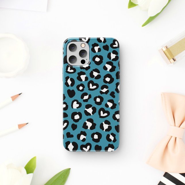 Animal Print, Blue Leopard, Cheetah Spots, Hearts Case-Mate iPhone Case (Creator Uploaded)