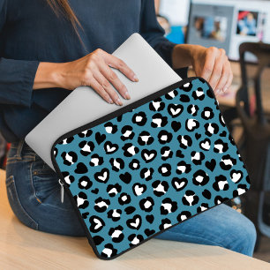Animal Print, Blue Leopard, Cheetah Spots, Hearts Laptop Sleeve