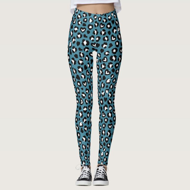 Animal Print, Blue Leopard, Cheetah Spots, Hearts Leggings (Front)