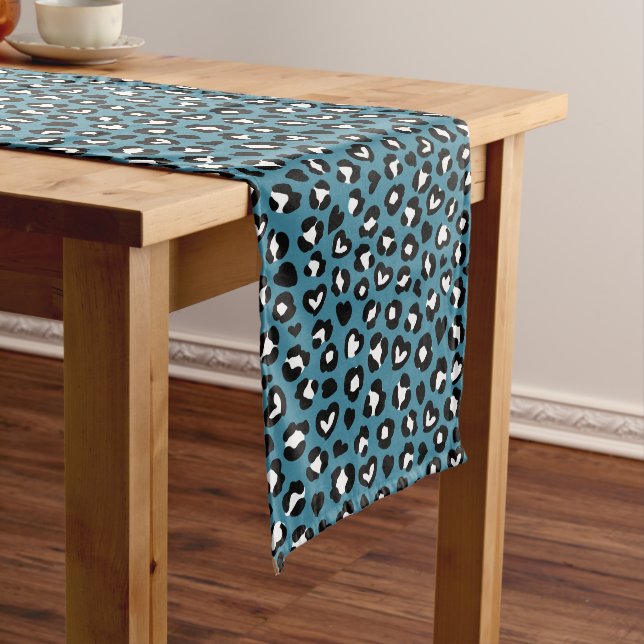 Animal Print, Blue Leopard, Cheetah Spots, Hearts Medium Table Runner (In Situ)