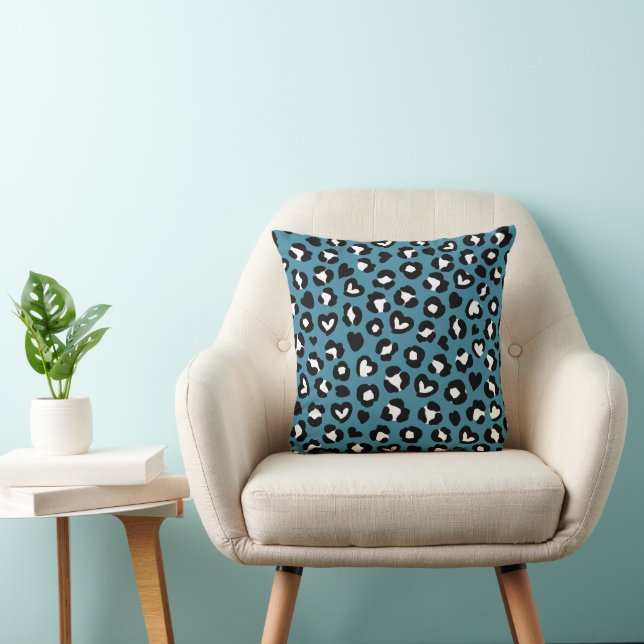 Animal Print, Blue Leopard, Cheetah Spots, Hearts Throw Pillow (Chair)