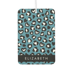 Animal Print, Blue Leopard, Hearts, Your Name Air Freshener