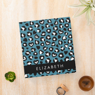 Animal Print, Blue Leopard, Hearts, Your Name Binder