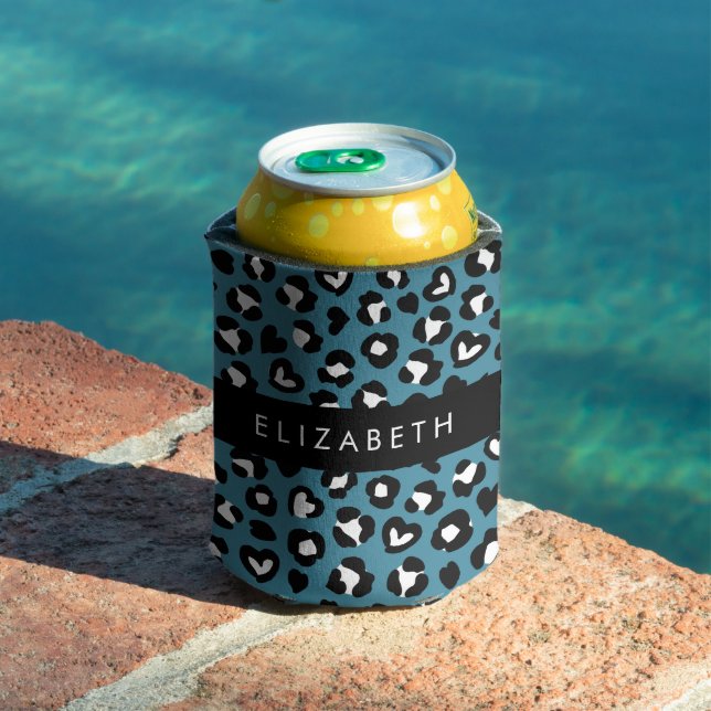 Animal Print, Blue Leopard, Hearts, Your Name Can Cooler (In Situ Pool)