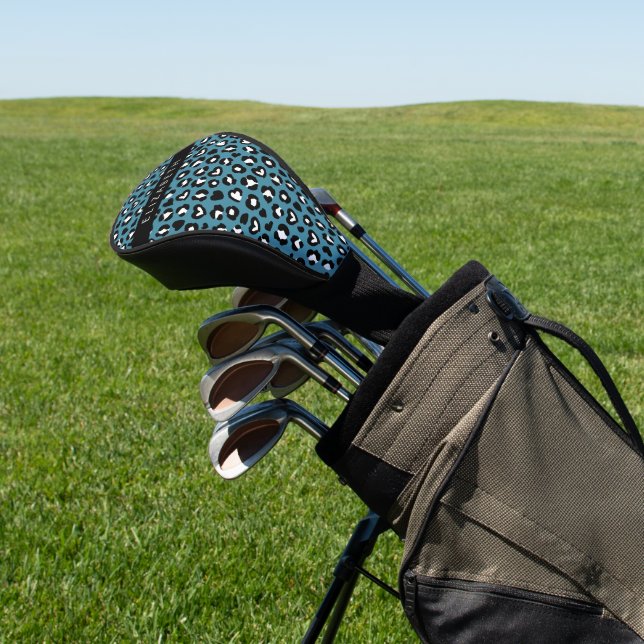Animal Print, Blue Leopard, Hearts, Your Name Golf Head Cover (In Situ)