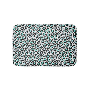Animal Print Blue Spots Turquoise Pink Faux Black Bath Mat