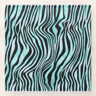 Animal Print Bright Blue Zebra Skin Turquoise Glass Coaster