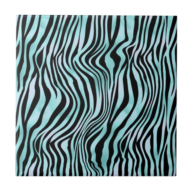 Animal Print Bright Blue Zebra Skin Turquoise Tile (Front)