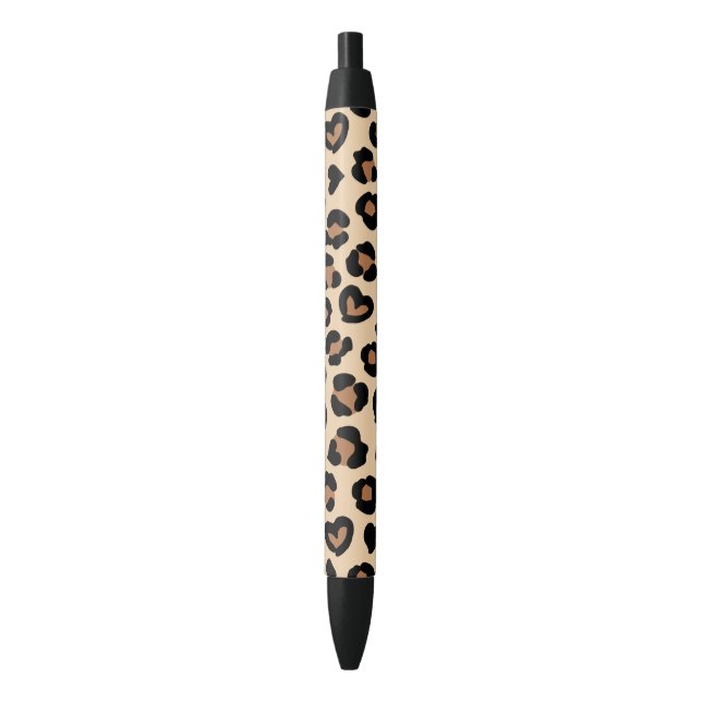 Animal Print, Brown Leopard, Cheetah Spots, Hearts Black Ink Pen (Front Vertical)