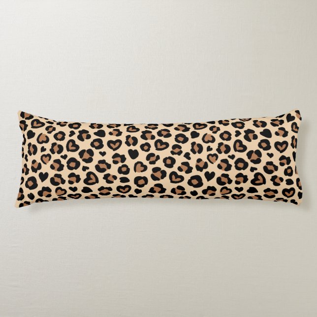 Animal Print, Brown Leopard, Cheetah Spots, Hearts Body Pillow (Front)