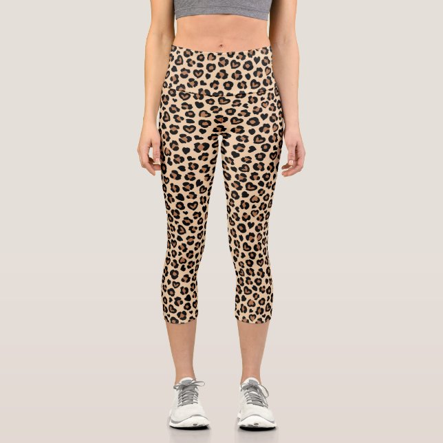 Animal Print, Brown Leopard, Cheetah Spots, Hearts Capri Leggings (Front)