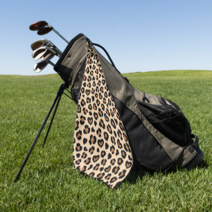 Animal Print, Brown Leopard, Cheetah Spots, Hearts Golf Towel