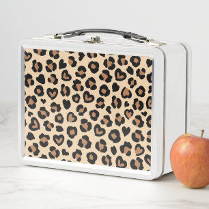 Animal Print, Brown Leopard, Cheetah Spots, Hearts Metal Lunch Box