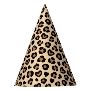 Animal Print, Brown Leopard, Cheetah Spots, Hearts Party Hat