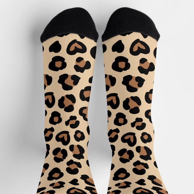 Animal Print, Brown Leopard, Cheetah Spots, Hearts Socks (Top)