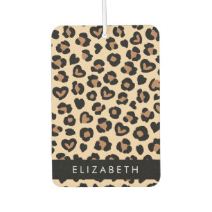 Animal Print, Brown Leopard, Hearts, Your Name Air Freshener