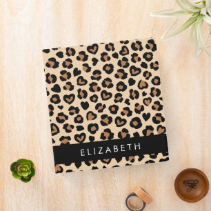Animal Print, Brown Leopard, Hearts, Your Name Binder