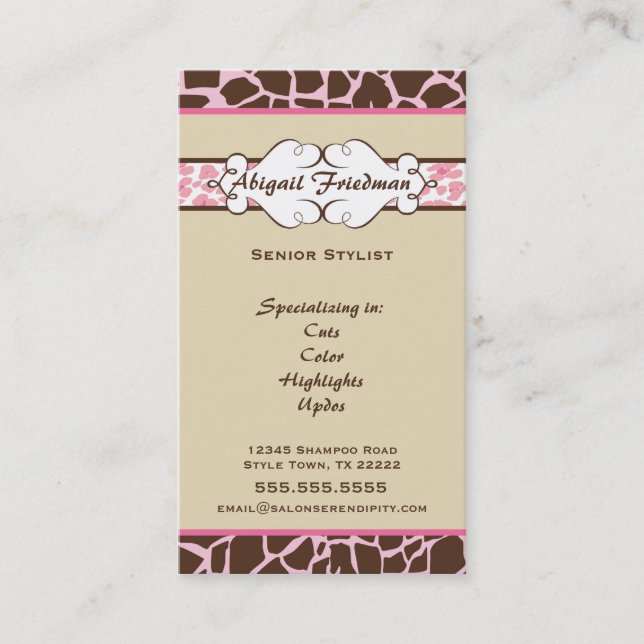 Animal Print Business Card: Pink Business Card (Front)
