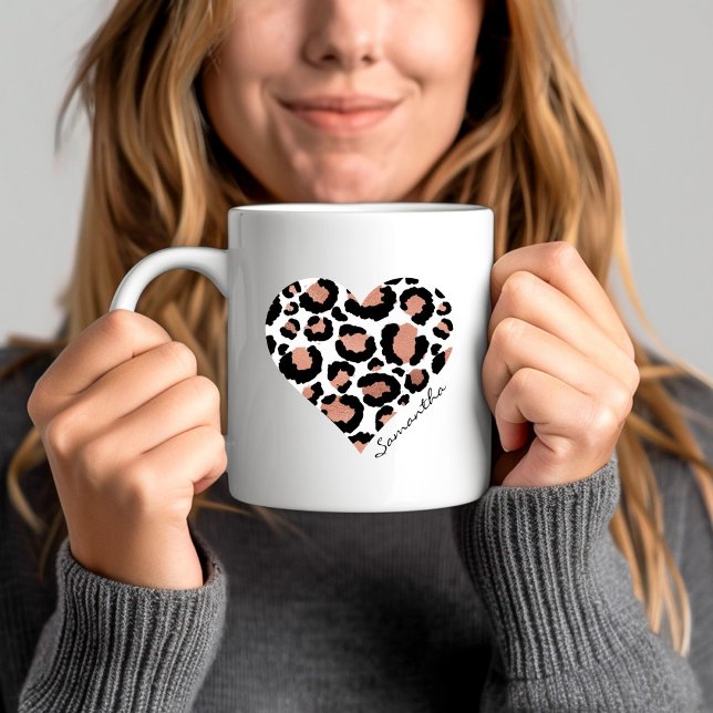 Animal Print Cheetah Leopard Pattern Heart Name Coffee Mug (Animal Print Cheetah Leopard Pattern Heart Name Coffee Mug)