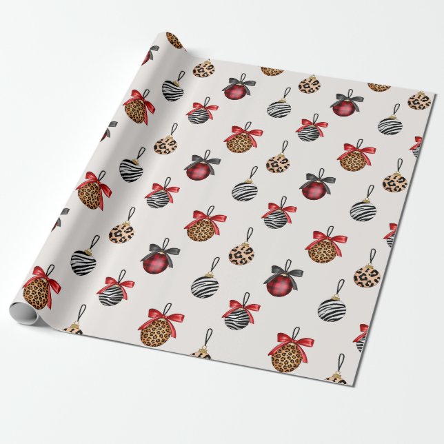 Animal Print Christmas Ornaments Pattern Design Wrapping Paper (Unrolled)