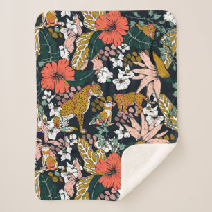 Animal print dark jungle sherpa blanket