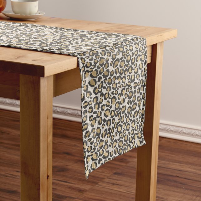 Animal Print Dining Linens Leopard Nuetrals Medium Table Runner (In Situ)
