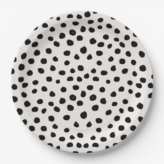 Animal Print Dots Black And White Dalmatian Paper Plate (Front)