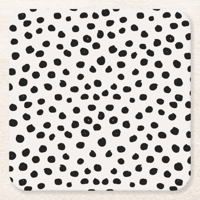 Animal Print Dots Black And White Dalmatian Square Paper Coaster (Front)