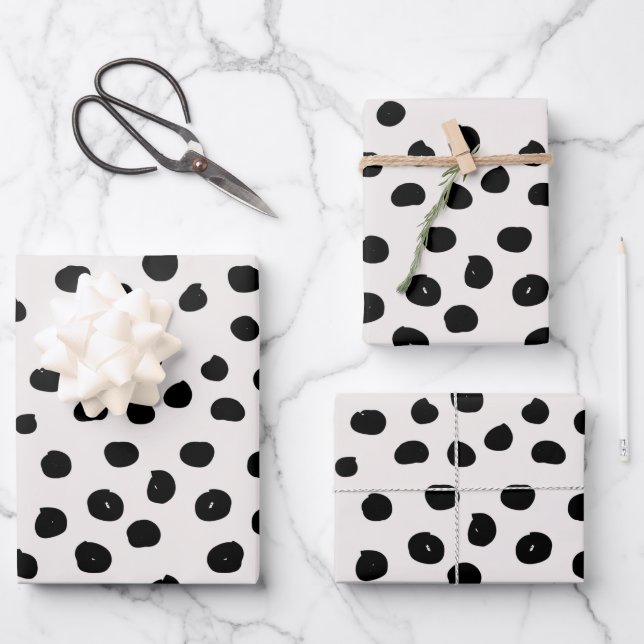 Animal Print Dots Black And White Dalmatian Wrapping Paper Sheet (Front)