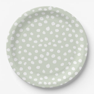 Animal Print Dots Sage Green And White Paper Plate