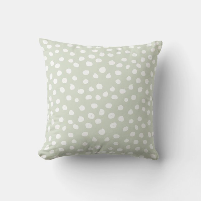 Animal Print Dots Sage Green And White Throw Pillow (Front)