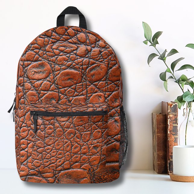 Animal Print Faux Alligator Printed Backpack (Trendy Brown Animal Print Faux Texture Alligator Printed Backpack)