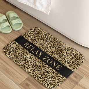 Animal print Faux Gold Black Bath Mat