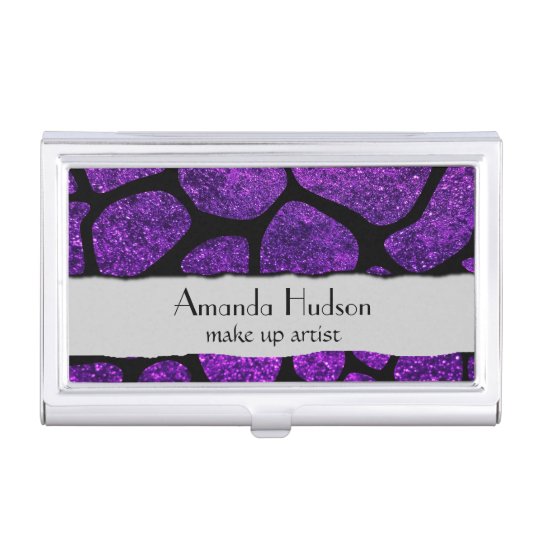 Animal Print Giraffe, Shiny Glitter - Black Purple Business Card Holders