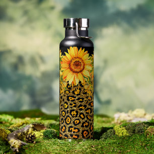 Animal print glitter and sunflowers water bottle