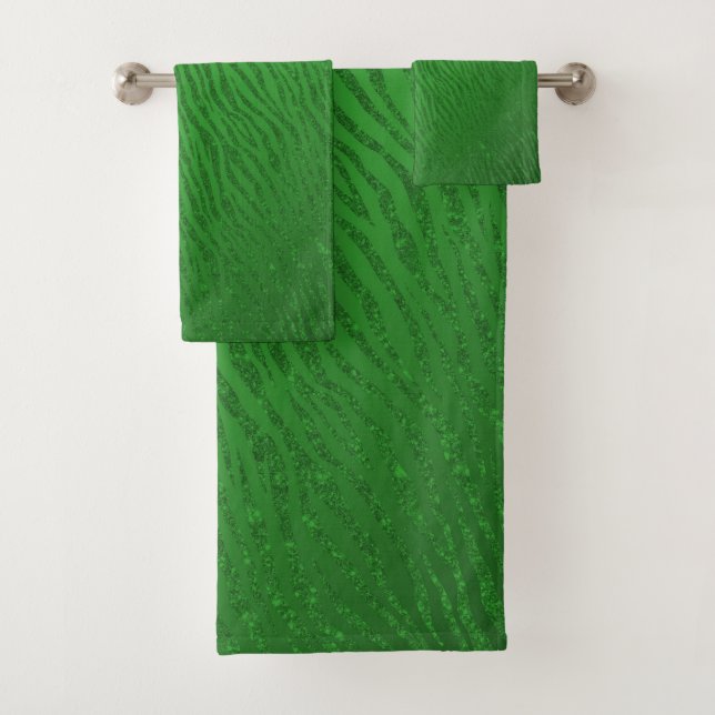 Animal Print Green Glitter Glam Bath Towel Set (Insitu)