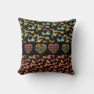 Animal Print Hearts Pattern Throw Pillow