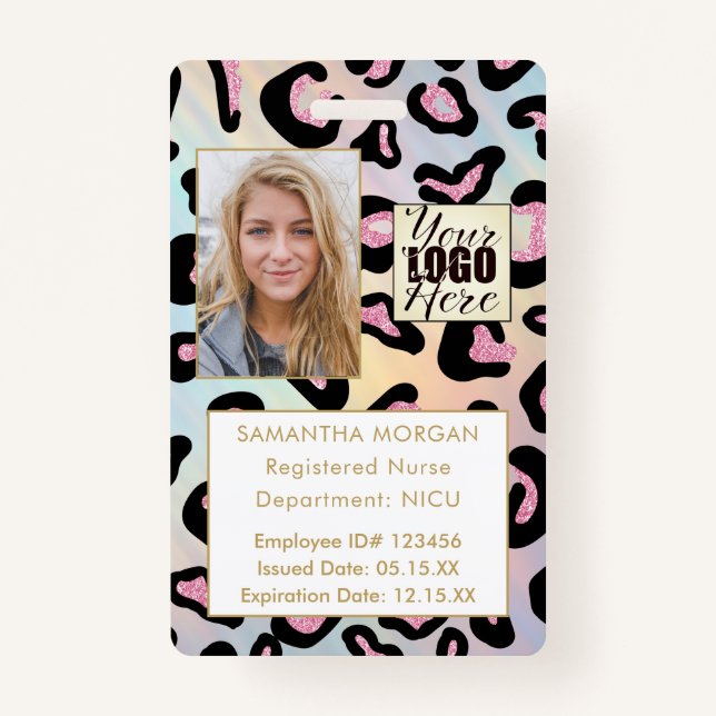 Animal Print Holographic Photo Logo Employee ID Badge (Front)