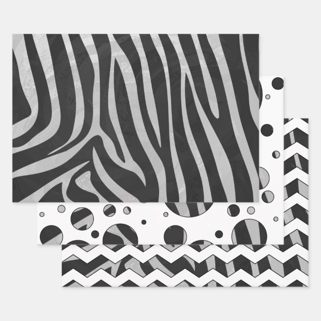 Animal Print in Black and White Wrapping Paper Sheet (Set)