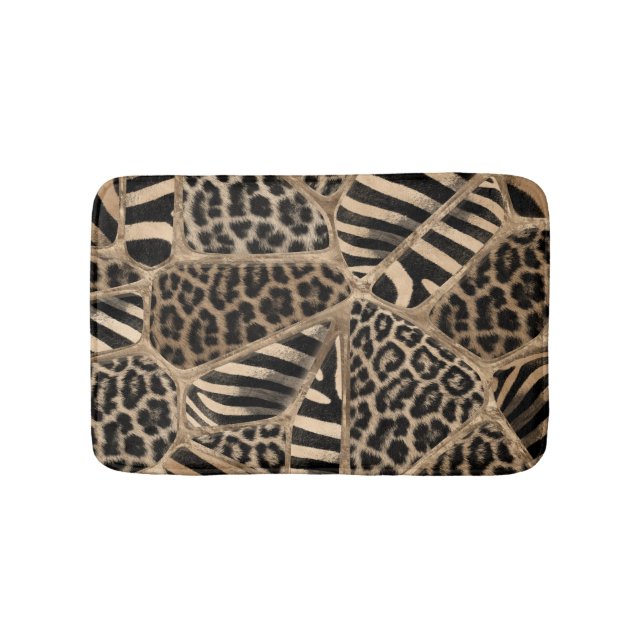 Animal Print - Leopard and Zebra - pastel gold Bath Mat (Front)
