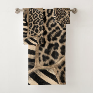 Animal Print - Leopard and Zebra - pastel gold Bath Towel Set