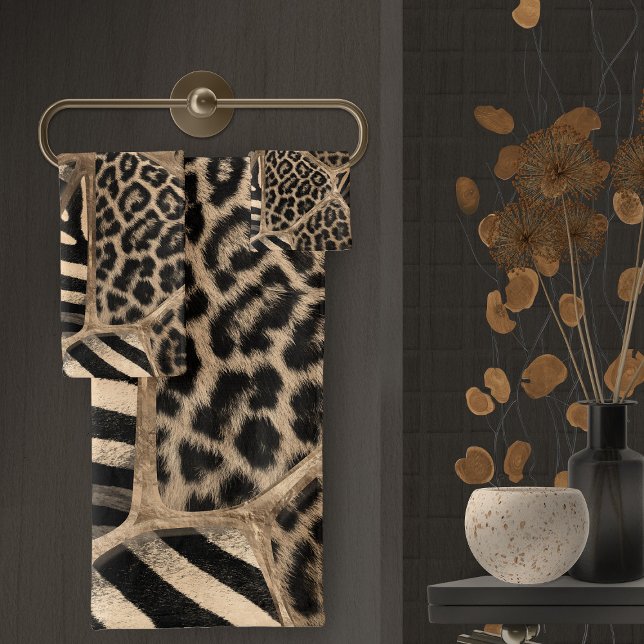 Animal Print - Leopard and Zebra - pastel gold Bath Towel Set (Creator Uploaded)