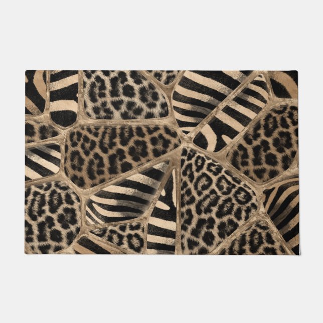 Animal Print - Leopard and Zebra - pastel gold Doormat (Front)