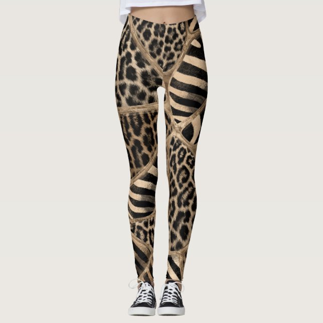 Animal Print - Leopard and Zebra - pastel gold Leggings (Front)