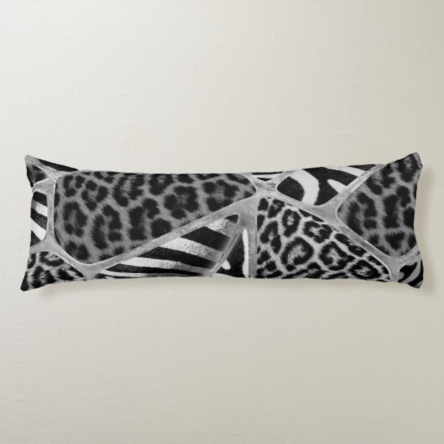 Animal Print - Leopard and Zebra - silver Body Pillow (Front)