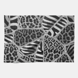 Animal Print - Leopard and Zebra - silver Kitchen Towel