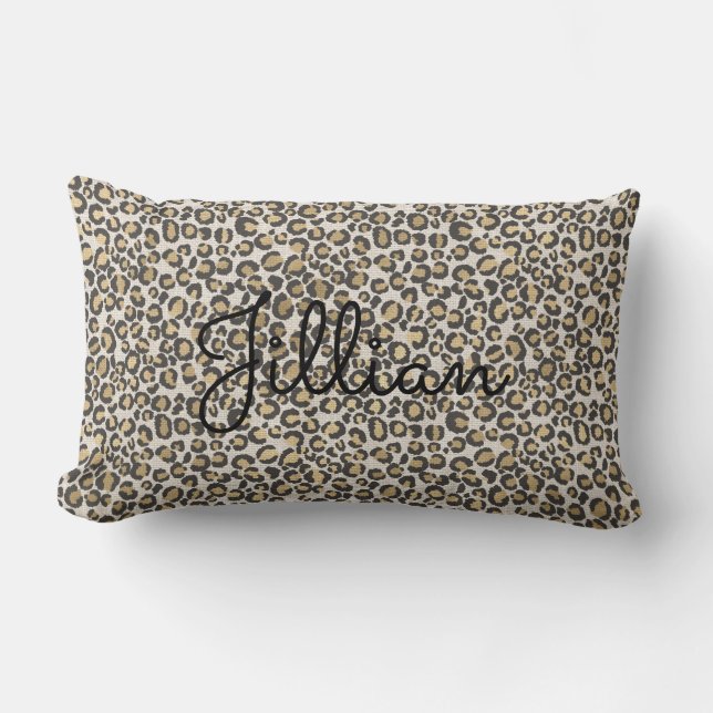 Animal Print Leopard Neutrals NAME Chic Trendy Lumbar Pillow (Front)