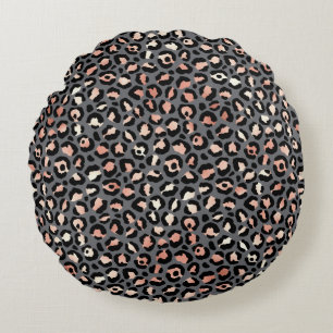 Animal Print Leopard Spots Black Pink Wild Animals Round Pillow