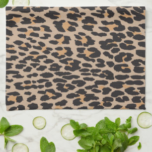 Animal Print, Leopard Spots - Brown Black Kitchen Towel